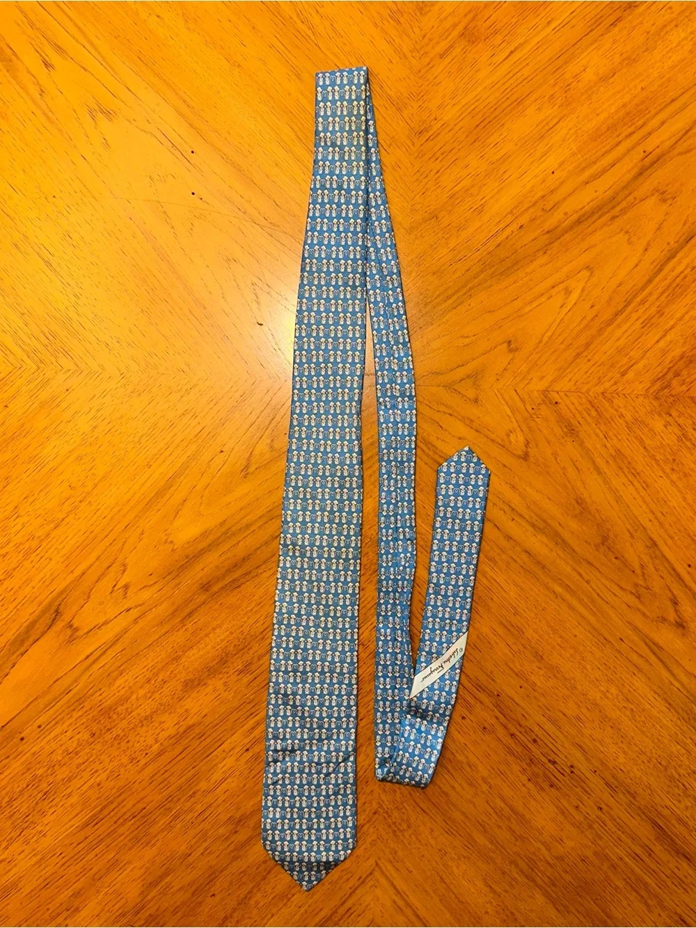 Salvatore Ferragamo Mens Silk Tie Blue Monkey Animal Print Made in Italy